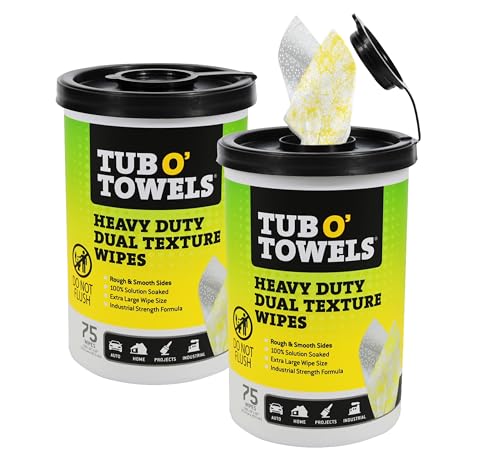 Tub O' Towels Heavy-Duty Multi-Surface Cleaning Wipes - Pack of 2, 75 XL 10x12" Degreaser