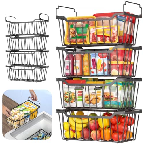 Goovilla Black Freezer Organizer Bins 8 Pack for 5-7 Cu.FT Chest & Upright Freezers