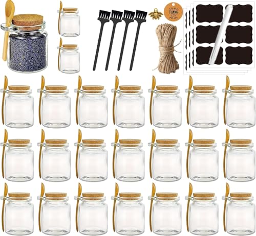 24 Pack Glass Sugar Scrub Jars with Bamboo Spoons & Lids - Bath Salt Containers