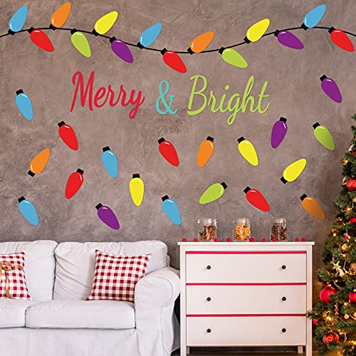78 Pieces Christmas Wall Decals PVC Merry and Bright Stick Decals Merry Christmas Window Decals Bulb Lights Wall Stickers Party Supplies Window Clings Door Fridge Holiday Christmas Wall Decoration