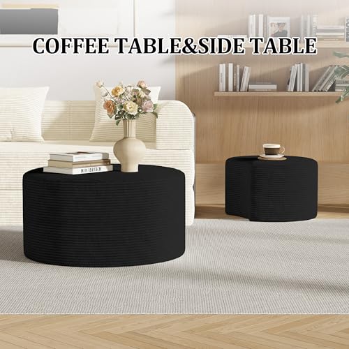 Round Nesting Coffee Table Set of 2,Upholstered Foam Ottoman Footrest