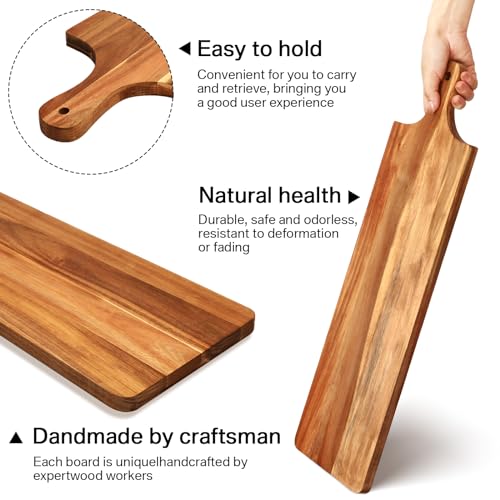 2 Pcs Acacia Cutting Boards 23 x 7 Inches with Handles – Large Charcuterie Boards