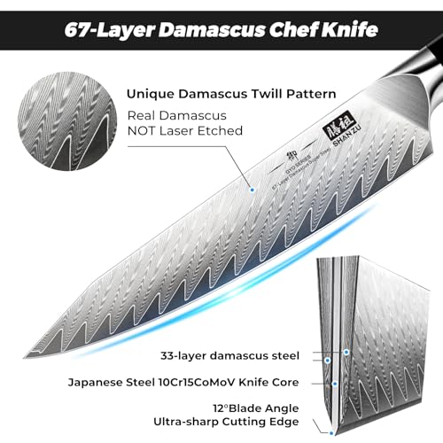 Damascus Chef Knife 6 Inch - 67-Layer Japanese Steel, Sharp & Durable