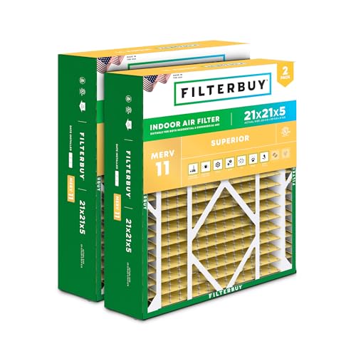 Filterbuy 21x21x5 MERV 11 Air Filter - Pet & Allergy Defense, 2-Pack