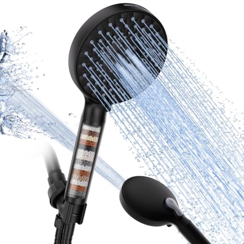 Filtered Shower Head with Handheld & 9 Spray Modes - Black + 1 Filter - 2.5 GPM