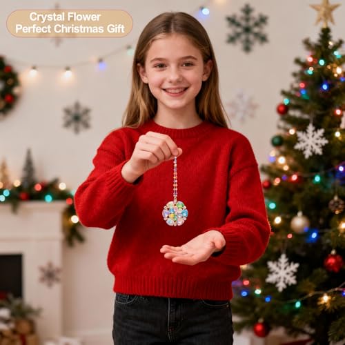 Lumiti Flower Christmas Ornaments - Crystal Glitter Hanging Decorations for Xmas Tree, Gift for Women & Kids (Flower)