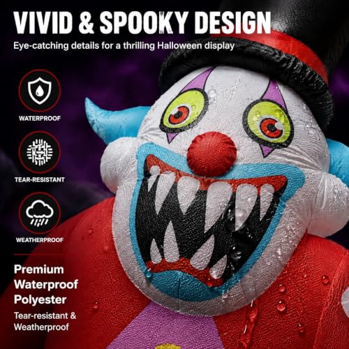 11FT Red Clown Ghost Halloween Inflatable with LED Lights - Outdoor Yard Decor