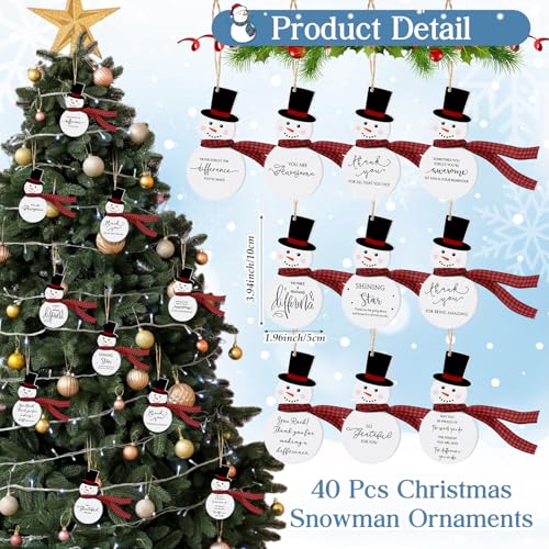 Vercraft 40-Pack Christmas Coworker Snowman Ornaments with Thank You Cards - Holiday Office Gifts