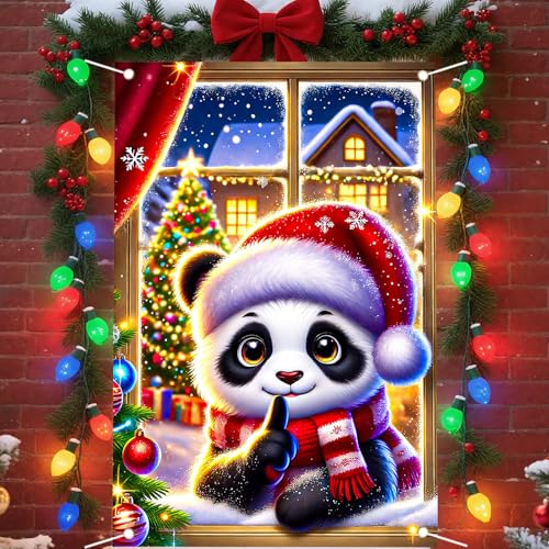 Nuxovilar 31x47 in Panda Christmas Window Cover, Polyester, UJ98993