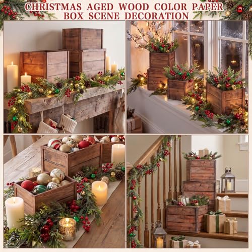 Christmas Stacking Gift Boxes with 6ft Red Berry Garland Decor Set