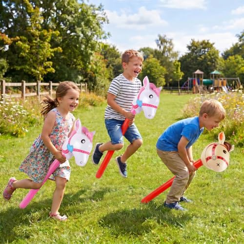 Cakmecwy 12 Pcs Pink Red Inflatable Horse Head Stick - Party Cowboy Western Decoration