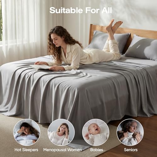 Charcoal Queen Size Bamboo Viscose Tencel Sheets Set Luxury Cooling & Softness