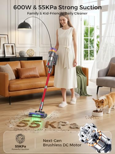 Vellarina Red Cordless Stick Vacuum Cleaner 600W 55KPA 70Min Runtime Pet Hair