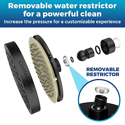CircleSplash Matte Black High Pressure Shower Head 2.5 GPM - Wide Rainfall 6 Inch