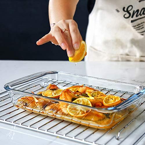 Skiennix 8-Piece Deep Glass Baking Dish Set - Rectangular Bakeware with Lids for Lasagna & Leftovers | Gray