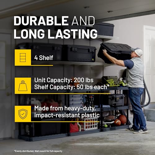 Plano 4-Shelf Plastic Storage Shelves 200lb Capacity - Easy Assembly
