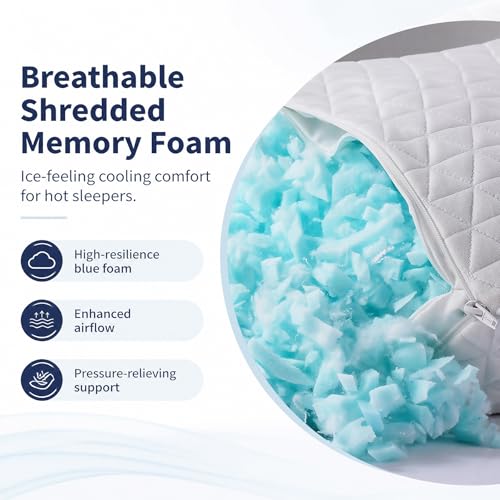 Memory Foam Pillows for Side Sleepers Set of 2 - Adjustable, Cooling & Washable