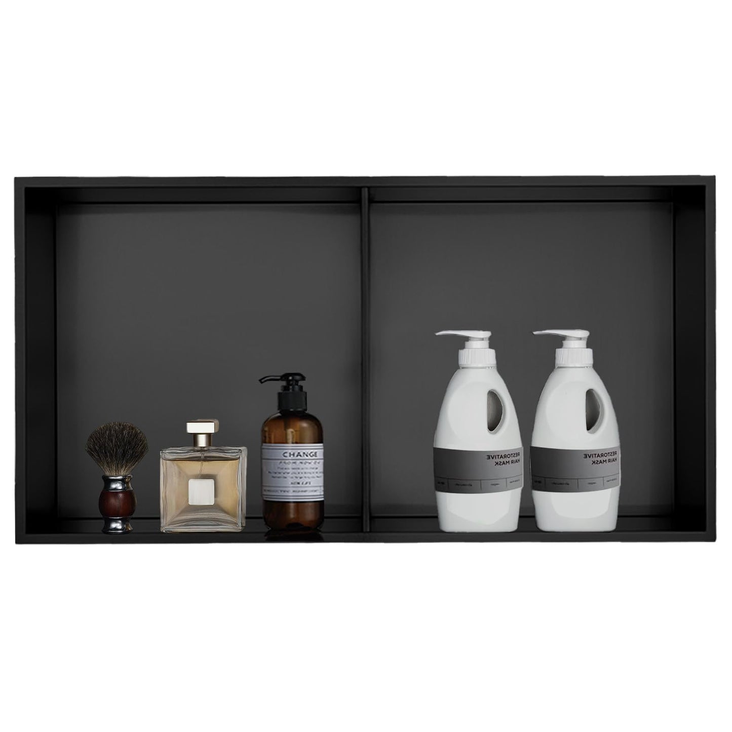HOTIS 12"×24" Black Double Selves Shower Niche, Stainless Steel Recessed Bathroom Niche, No Tile Needed Bathroom Wall Niche, Waterproof Recessed Wall Mounted Insert Storage Caddy, Matte Black