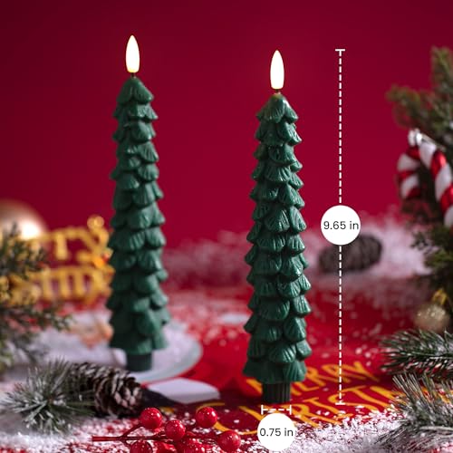 Stmarry Evergreen 4-Pack Flickering Flameless Christmas Tree Candles with Remote