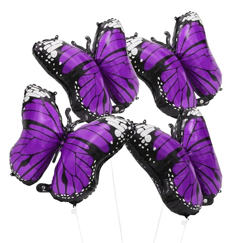 Purple Charming 4 Pack Butterfly Party Balloons, 28 Inches Girls Fairy Wings Butterfly Themed Helium Foil Aluminum Balloon For Wedding, Baby Shower, Birthday Party Decorations