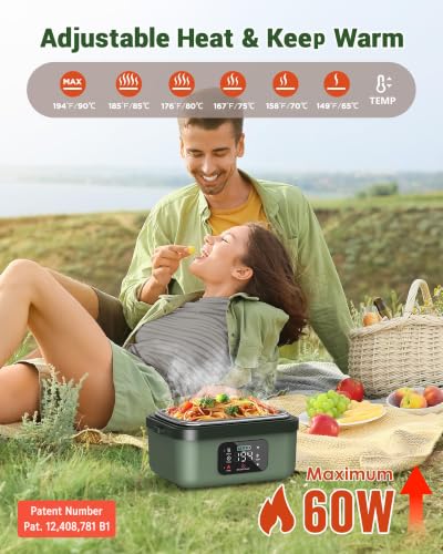 Cordless Electric Lunch Box with 16000mAh Battery and Self-Heating, Green