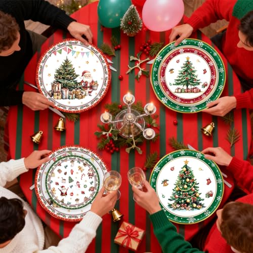 Christmas Paper Plates Set 48PCS Tree Design Red & Green Holiday Party Dinnerware