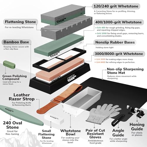 Knife Sharpening Stone Kit 15-Piece with Whetstone Bowl & Accessories