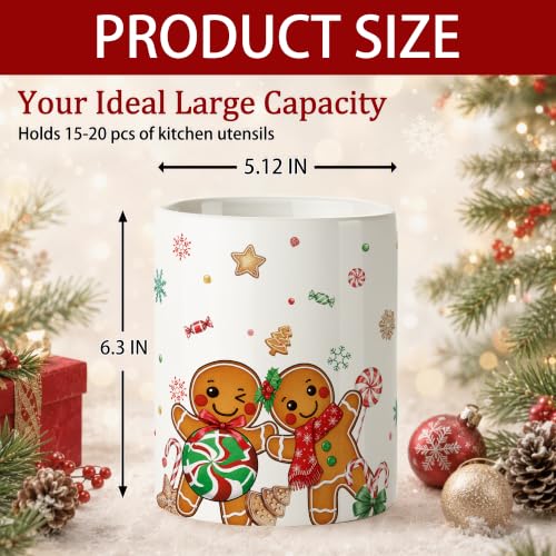 Gingerbread Man Ceramic Utensil Holder - Christmas Farmhouse Kitchen Decor