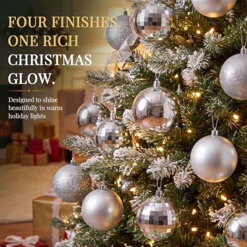 Hollowfly 20-Piece 4in Silver Christmas Ball Ornaments Bulk (Silver Finish, Matte/Gloss/Glitter/Diamond)