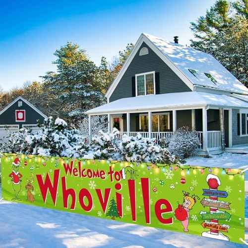 Christmas Yard Fence Sign Xmas Decorations - 120 x 24 Inches Large Welcome Banner for Christmas Decorations Indoor Outdoor Yard Garden Party Supplies