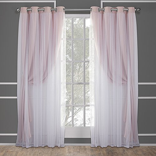 Indoor Double Layer Sheer Blackout Curtains 52x84 Rose Blush 2-Pack