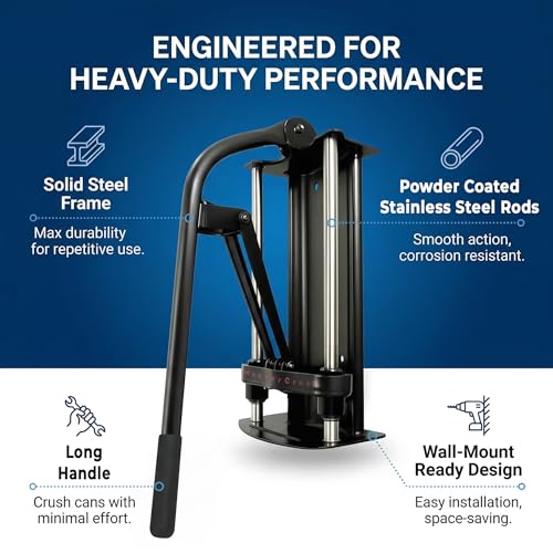 Heavy Duty Wall Mount Can Crusher for Recycling 12oz-32oz Aluminum & Plastic Bottles