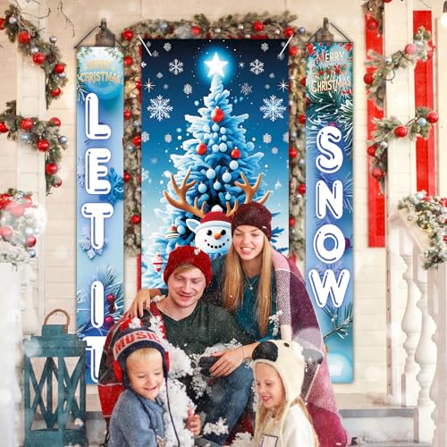 Blue 3-Piece Christmas Door Cover & Porch Banner Set – Merry Christmas Outdoor Indoor Decoration
