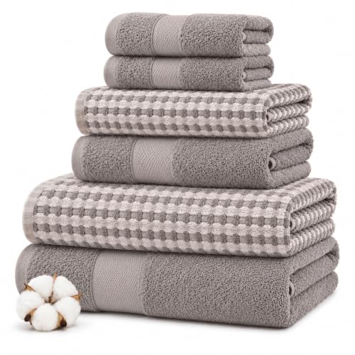 Modern Threads Classic Taupe Waffle 6-Piece Cotton Bath Towel Set with Hand Towels & Washcloths