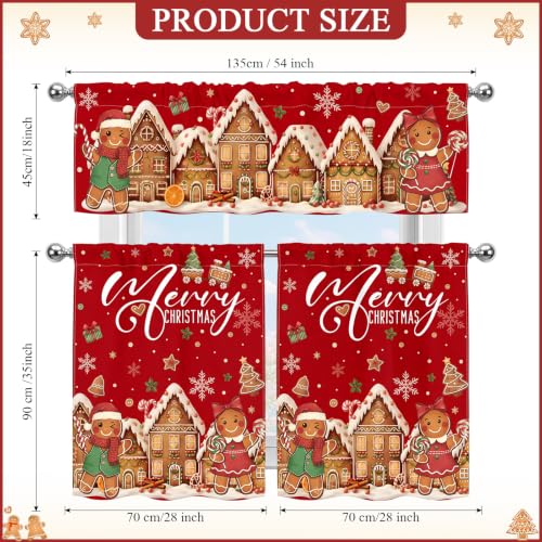 Chumia Red Gingerbread Christmas Kitchen Curtain Set - Valance & Tier Curtains