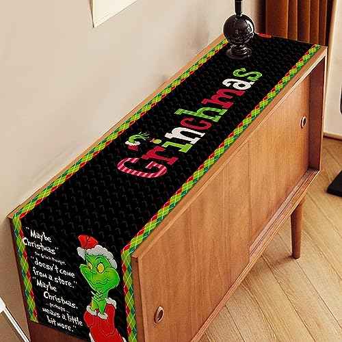 Nepnuser Merry Christmas Table Runner Green Elf Winter Holiday Birthday Party Decor Xmas Home Kitchen Dining Room Indoor Decoration (Black, 13" x 108")