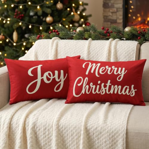Artscope Red Christmas Lumbar Pillow Covers 12x20 Inch Set of 2 - Holiday Decor