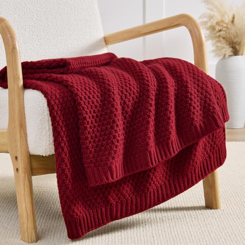 Moss-Christmas Red Throw Blanket 50x60 Sweater-Soft Acrylic Knit - OnesCosy