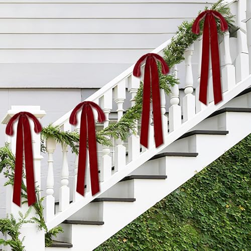 6 PCS Large Velvet Bows for Christmas Tree 23.6x8.7 Inch Rustic
