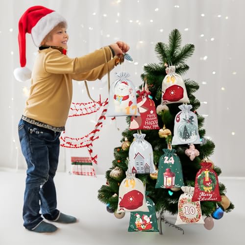 Gmngis Christmas Burlap Treat Bags 2025 - 24 Pack Holiday Gift Bags with Drawstrings