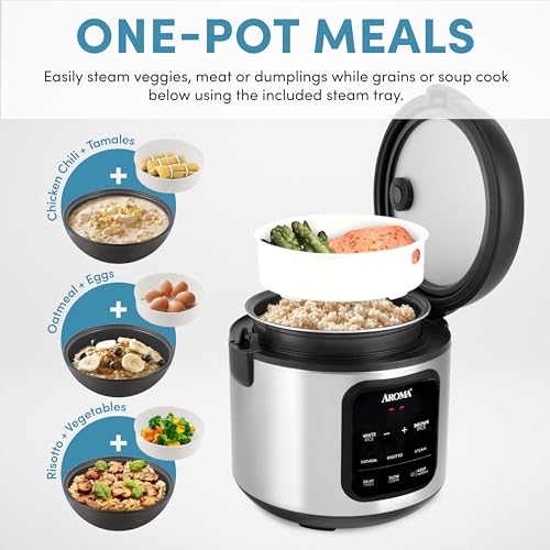AROMA 4-Cup Uncooked / 8-Cup Cooked Digital Rice Cooker with Steamer and Multicooker