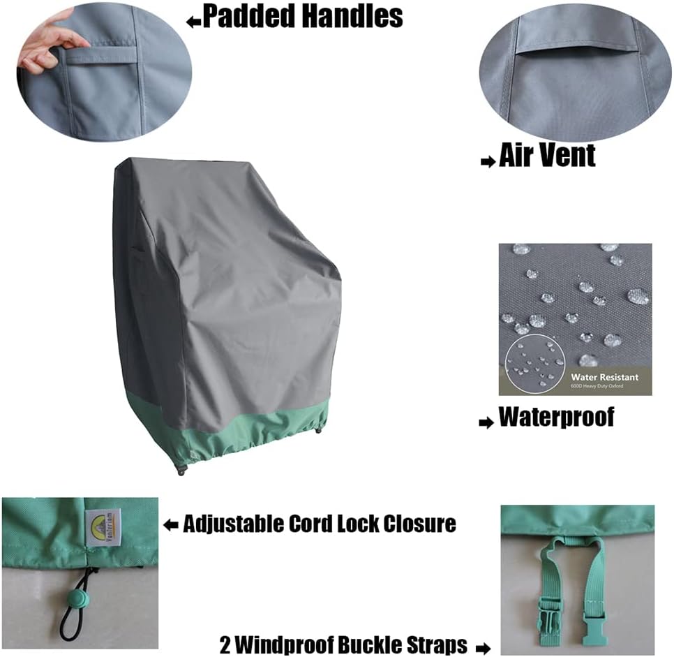 Patio Chair Covers | Durable Waterproof Outdoor Chair Protection - 2 Pack 26W x 28D x 37.5H Inch Grey & Light Green