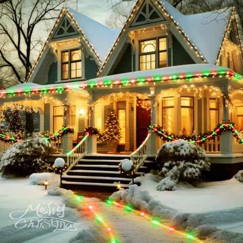 Minetom Rope Lights Outdoor, 33 FT String Lights with Plug, 100 LED Twinkle Christmas String Lights Indoor Bedroom, Waterproof Christmas Lights Outdoor, Rope Lights for Outside, Red and Green