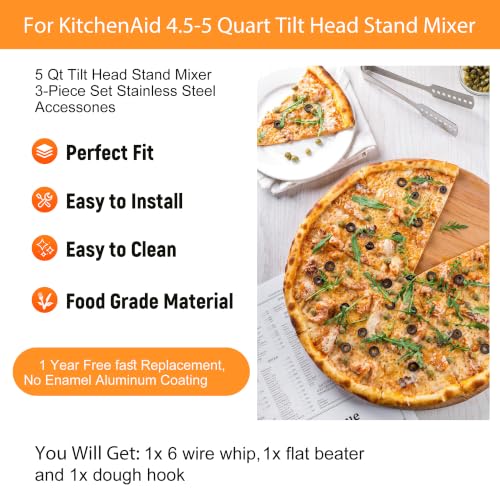 CHUDODO Stainless Steel Mixer Accessories Set for KitchenAid 4.5-5 Qt Tilt-Head, 5 Qt Version