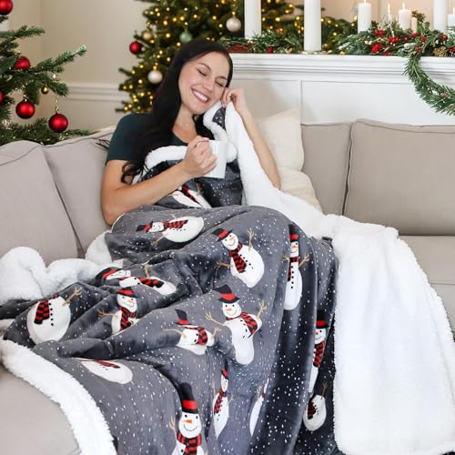 Catalonia Snowman Blanket, Holiday Theme Sherpa Fleece Throw, Blanket for Couch and Bed, Christmas Blanket | Super Soft, Comfy, Cozy, Fluffy, Warm | 50x60 inch, Grey