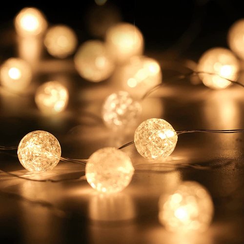 HuTools Globe String Lights for Bedroom, Decorative Lightning, Christmas Lights, Crystal Crackle Ball Lights 10Ft 30 LED Soft White Battery Operated Fairy Lights Perfect for Valentine's Day Decor