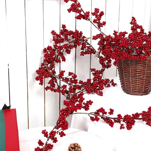 Christmas Red Berry Garland, Artificial and Burgundy Garland Decor