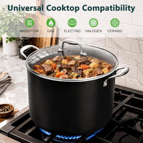 TeakLake 16QT Nonstick Ceramic Stock Pot with Glass Lid & Cool Handles