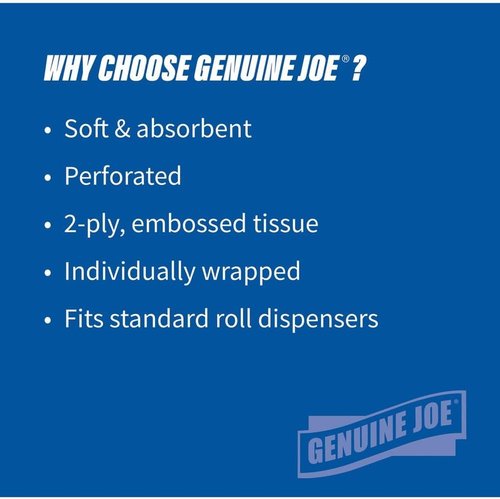 Genuine Joe Bath Tissue - 2-Ply Softness | 400 Sheets per Roll | 96 Count, 3" x 4" Size