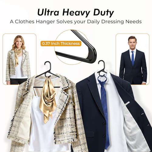 HOUSE DAY Heavy Duty Plastic Clothes Hangers Black 38 Pack - Thick Support